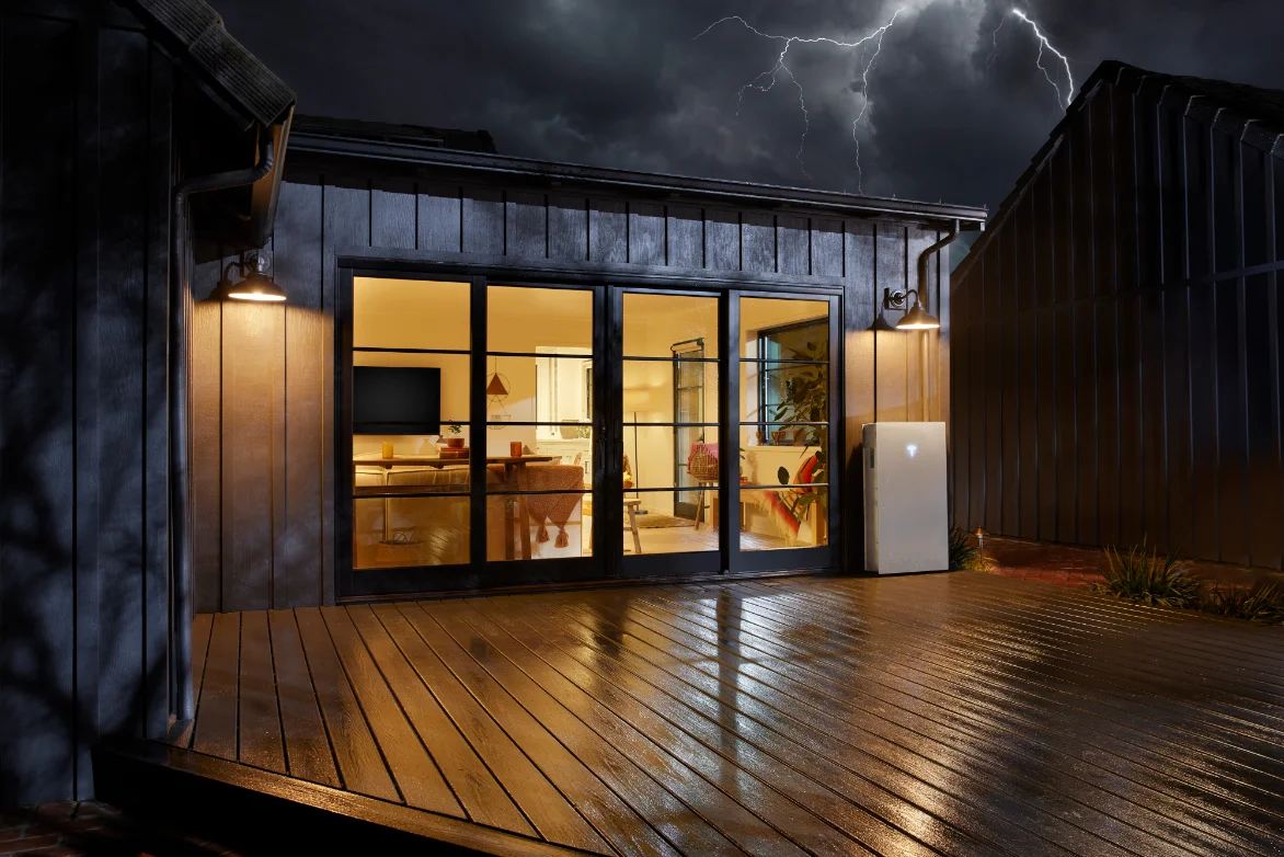 Tesla Powerwall installed at night